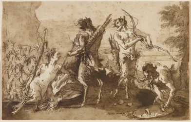 Satyres et satyresses dans un paysage