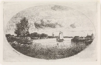Vue de rivière avec un voilier