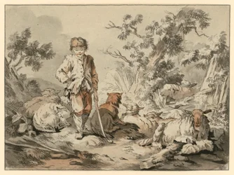Jeune berger avec son troupeau