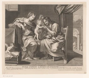 Sainte Famille et ange préparant un berceau