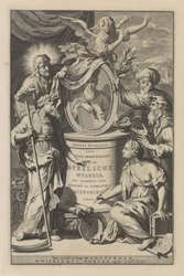 Figures bibliques révélant le portrait de Moïse (page de titre pour Wilhelmus Goeree, Voor-bereidselen tot de bybelsche wysheid, en gebruik der heilige en kerklijke historien, 1690)