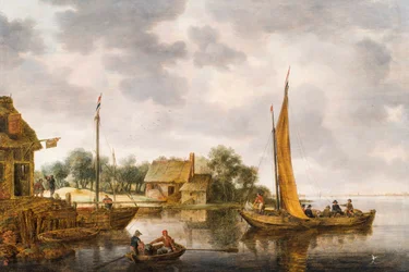 Paysage fluvial avec un bac, vers 1640s