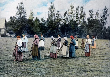 Fenaison autour de Moscou, Russie, vers 1890