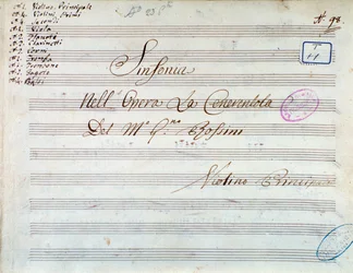 Page de titre de partition musicale de violon pour la symphonie dans Cendrillon, ou La bonté triomphante par Gioacchino Rossini