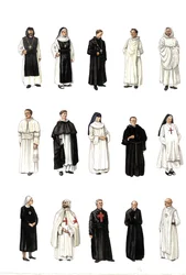 Costumes et robes de moniales et de moines à différentes époques.