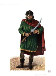 Moyen Âge : soldat de la garde varangienne (ou garde varegue), corps d