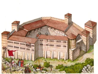 Moyen Âge : vue du monastère de Tarnowo au XIVe siècle en Serbie (actuel Kosovo).