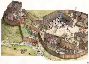 Moyen Age : village construit au bord d