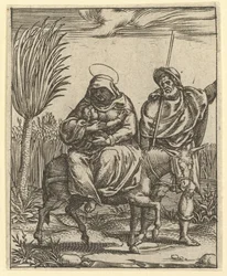 La Vierge des Douleurs : La Fuite en Égypte, un des neuf compartiments environnants, vers 1575