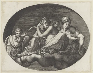 Vénus, deux déesses et deux putti (Peintures murales ovales dans la Galerie d