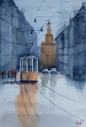 Reflets du tramway de Bologne