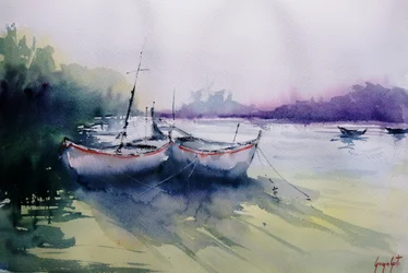 Les bateaux du matin brumeux