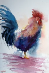 Un coq aux couleurs vives peint à l