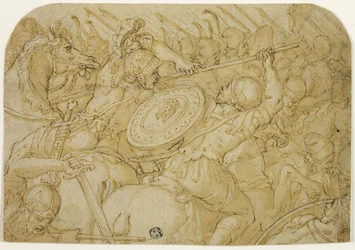 Escarmouche de cavalerie (recto); Croquis architectural (verso)