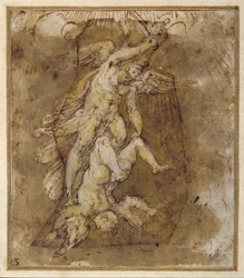 Dessin pour les anges de la voûte de Saint Michel, vers 1511-74 (plume, encre et lavis)