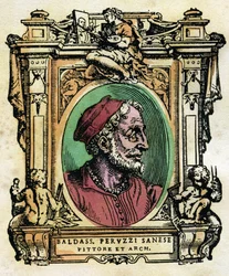 Portrait de Baldassarre Peruzzi, architecte et peintre siennois. Gravure de Les Vies par Giorgio Vasari