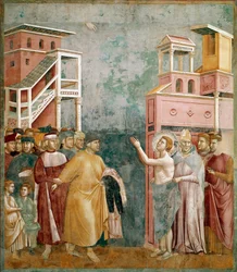 Le renoncement aux biens. Saint François rend ses vêtements à son père. Peinture de Giotto di Bondone (1267-1337)