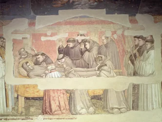 La Mort de Saint François, détail du catafalque et des pleureurs (détail)