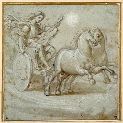 Apollon assis dans son char avec sa viole