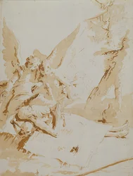 La mort de saint Onophrius (craie, plume, encre et lavis)