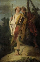 Jeune homme avec un arc et un carquois et son compagnon avec un bouclier