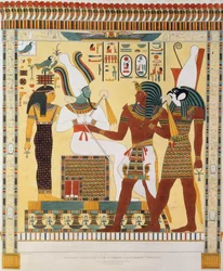 Peinture murale des tombes des rois de Thèbes, découverte par G. Belzoni, planche 19 de « Planches illustrant les recherches en Égypte et en Nubie », gravée par Charles Hullmandel (1789-1850), 1820-22 (lithographie)