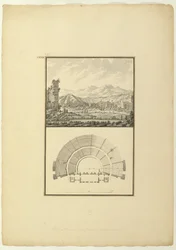 Vue et Plan du Théâtre de Hiérapolis (maintenant Pamukkale), c.1750