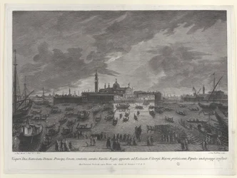 Vue nocturne de la procession la veille de Noël du Doge et du Sénat vénitien à San G..., 1763