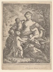 Charité, assise dans un paysage entourée de cinq enfants nus, 1692-1727