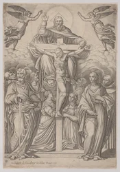 La Trinité, avec la crucifixion au centre et des saints de chaque côté, 1586