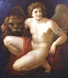 Paix, tenant une tête de lion