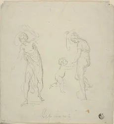 Deux esquisses : Femme debout, Femme dansant avec un enfant