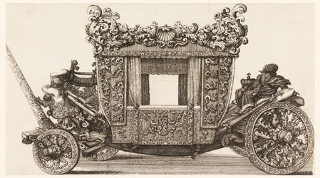 Vue latérale de la première voiture (1686) de Lord Castelmaine construite en 1686 par Andrea Cornely d