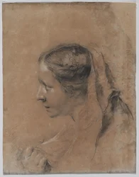 Tête de femme de profil avec un foulard