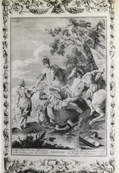 Jérusalem délivrée, chant XX, illustration de Giovanni Battista Piazzetta (1683-1754) pour le poème de Torquato Tasso (1544-1595), édition publiée à Venise en 1745, Italie