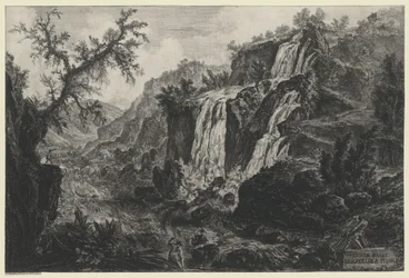 Vue de la cascade à Tivoli (tirée de : Vedute di Roma)