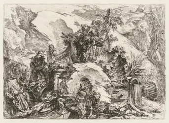 Groteschi : Ruines avec tête de mort et squelette
