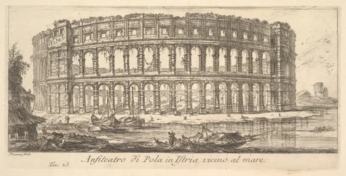 Planche 23 : Amphithéâtre de Pola en Istrie près de la mer Anfiteatro di Pola in Istria vi..., vers 1748