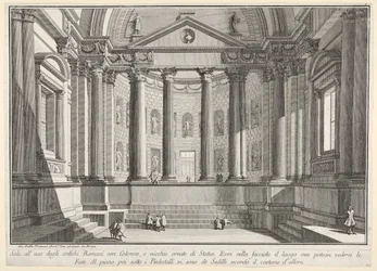 Salle colonnadée selon la coutume des anciens Romains, et niches ornées