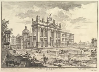 S. Giovanni in Laterano, façade principale, avec le palais et la Scala Santa à droite (Veduta della Basilica di S. Giovanni Laterano), de «Vedute di Roma»