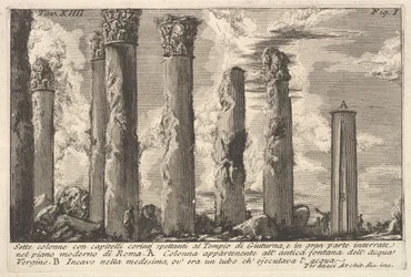 Sept colonnes du Temple de Juturna avec chapiteaux corinthiens..., XVIIIe siècle