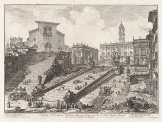 Veduta del Romano Campidoglio con Scalinata che va