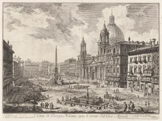 Vue de la Piazza Navona au-dessus des ruines du Cirque de Domitien, de Vedute di Roma (Vues de Rome)