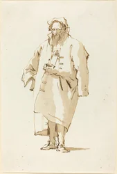 Un Oriental Debout Portant un Manteau