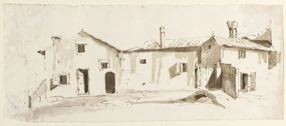 Bâtiments de ferme aux portes ouvertes, pont et portail