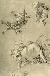 Cupidons planants et une des Horae avec un cheval du soleil