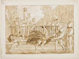 Punchinello avec les autruches, vers 1800