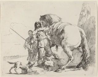 Soldat avec cheval et assistant