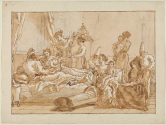 Le bébé Punchinello au lit avec ses parents, vers 1800