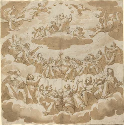 Dieu en trône entouré de saints